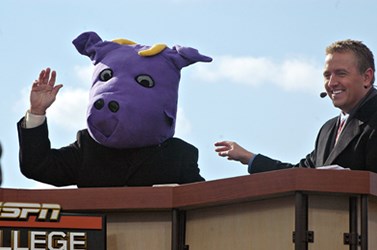 The Purple Cow of Williams College goes national: ESPN College Football GameDay commercial looms